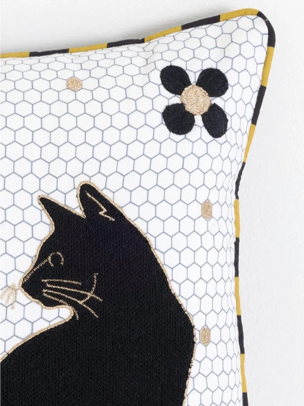 Anthropologie Agatha Embroidered Black Cat Indoor/ Outdoor Pillow, 18x18
